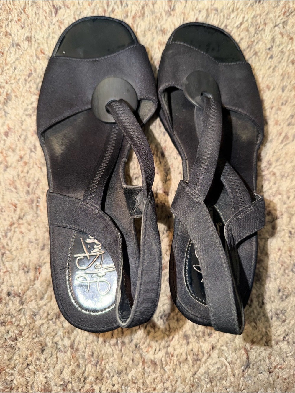 LifeStride Black Open-Toe Slingback Wedge Sandals